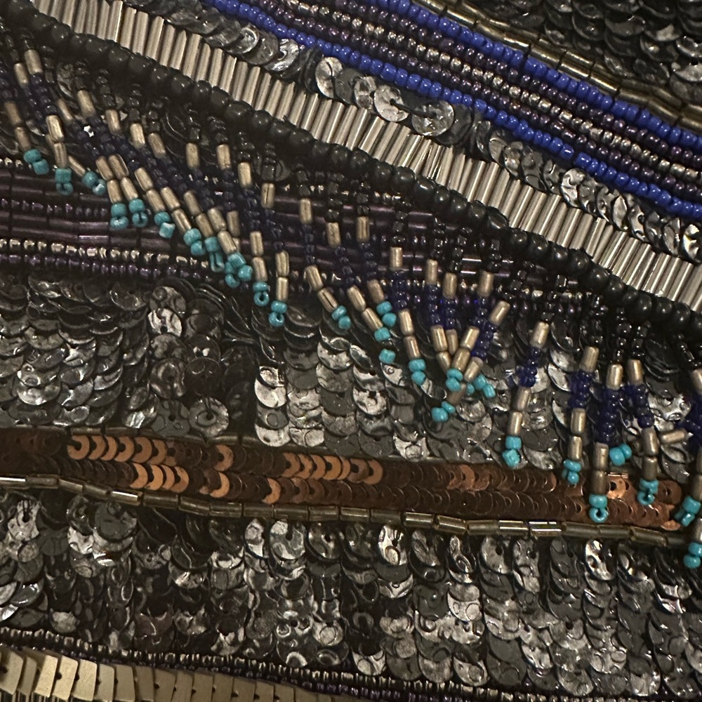 Parker Silver Black Turquoise Sequin Mini Skirt-new with tags - Picture 3 of 6